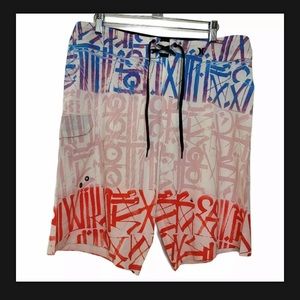 HURLEY Phantom Men's Red, White, Blue Board Shorts - 32" Waist NWOT SWIM SHORTS